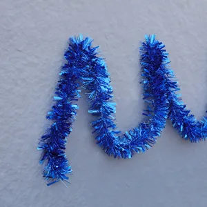 Sparkling dark blue tinsel garland with metallic finish for Christmas and party decoration