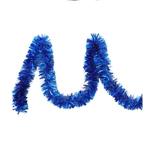 Blue Christmas tinsel garland with metallic star accents for festive holiday party decor