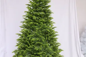 Detailed view of realistic green PE Norfolk Pine artificial Christmas tree texture