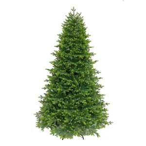 Realistischer hellgrüner PE-Weihnachtsbaum mit natürlichen Schichten und schwarzem Metallständer
