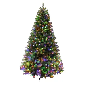 Albero di Natale Artificiale Con Luci LED Integrate e Supporto in Metallo Pieghevole per Decorazioni Natalizie da Interno Casa Ufficio