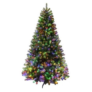 Albero di Natale artificiale in PE verde con luci LED colorate e supporto in metallo