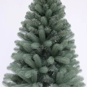 Albero di Natale abete blu innevato con aghi densi su uno sfondo bianco pulito
