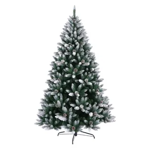 Realistic Flocked Christmas Tree With Natural Pine Cones PE Material Snow Effect Artificial Tree With Metal Stand Home Decor