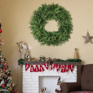 Lush evergreen PE pine needle wreath with natural brown pinecones for festive decor