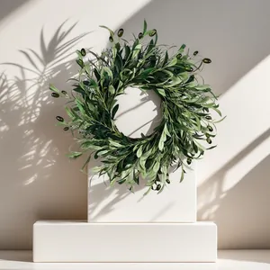 Artificial Olive Leaf Wreath Greenery Garland With Fruits For Front Door Wall Wedding Farmhouse Home Decor Olive Green