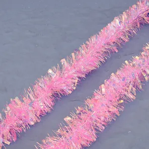 5m iridescent pink laser tinsel garland for birthday party and Christmas decoration