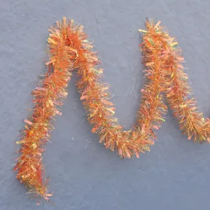 9cm iridescent orange gold Christmas tinsel garland for rainbow party decoration