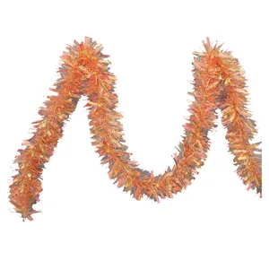 9cm iridescent orange tinsel garland with metallic rainbow film for Christmas party decor