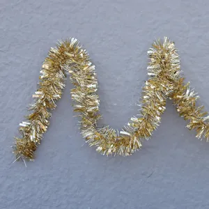Shiny light gold tinsel garland for Christmas wedding party and festive ceiling decoration