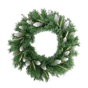 Artificial PE PVC Christmas wreath with snow flocked pine needles for door decor