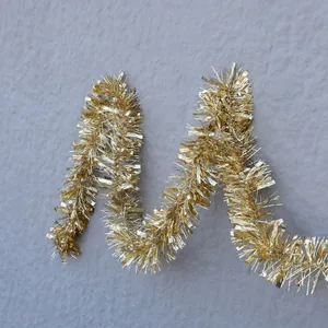 Sparkling light gold tinsel garland for Christmas and wedding party decoration