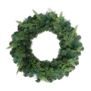 Artificial Christmas Wreath PVC Pine Needle Greenery Indoor Outdoor Home Decor Holiday Party Hotel Decoration Green Wreath