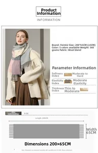 Detail view of pink and grey wool blend scarf with tassels, size 200x65cm and 360g