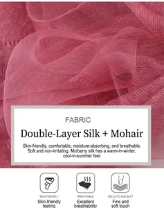 Detail of red silk and mohair blend fabric showing breathable mesh texture and soft finish