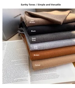 Close-up of thick winter scarves in neutral earth tones with soft cashmere texture