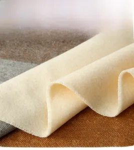 Macro shot of integrated overlock stitching on beige cashmere wool blend scarf detail