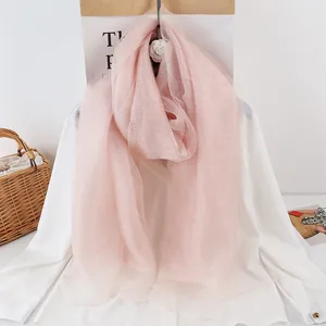 Detail of pink silk shawl with fine horizontal texture over a white linen shirt