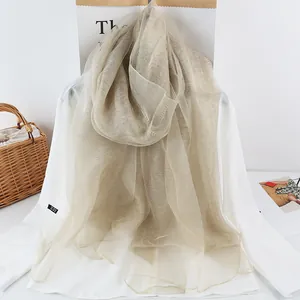 Women Silk Mohair Scarf Luxury Double Layer Genuine Silk Shawl Sun Protection Elegant Solid Color Long Wrap For Party Wedding