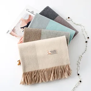 Plaid cashmere blend tassel scarf in multi-color block design for winter season
