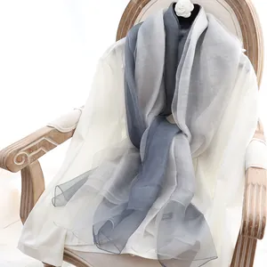 Foulard Élégant en Soie et Laine Dégradé pour Femme Châle Long Léger en Soie de Mûrier Tie-dye Accessoire de Mode