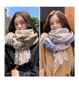 Détail d'une écharpe en tricot avec motif chat, design réversible et longues franges
