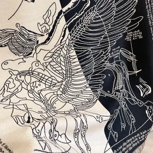 Thick black and white Pegasus cashmere scarf with artistic knit pattern for winter