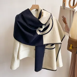 Fashionable oversized double-sided cashmere-feel scarf with black and white letter print