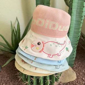 Kids Ice Silk Sun Hat Cute Cartoon Dinosaur Wide Brim Mesh Breathable Open Top Sunshade Hat With Neck Flap For Boys Girls