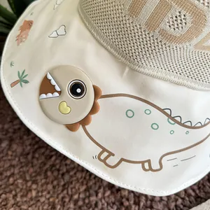 Kids' outdoor sun hat with large brim and cute 3D cartoon dinosaur decoration