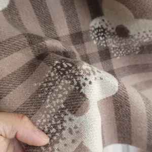 Elegant thick cashmere-like shawl with brown floral plaid pattern for winter warmth