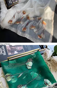 Broderie détaillée et perlage sur un châle haut de gamme en mélange de soie pour femmes