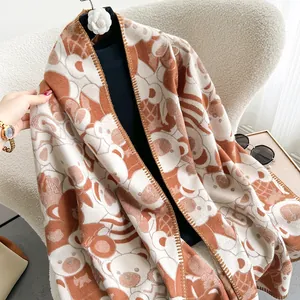 Women's Thick Warm Winter Scarf Fashionable Bear Pattern Jacquard Shawl Elegant Soft Viscose Scarf Wrap For Casual Daily Wear