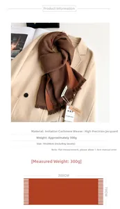 Detail of dark brown cashmere-like scarf with orange stripes and fringe, 70x200cm size