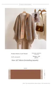 Detail of 330g cashmere-like plaid scarf, 65x188cm jacquard shawl in houndstooth pattern