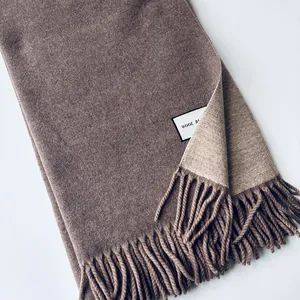 Elegant Women Double Sided Wool Scarf Solid Color Thickened Warm Shawl With Tassel Fringe For Autumn Winter Luxury Wrap