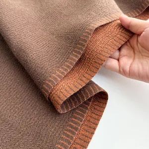 Soft dark brown cashmere-feel scarf with orange stripe trim for men and women