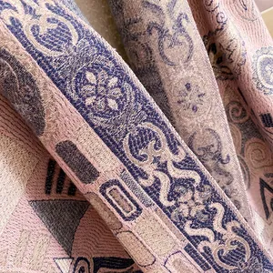 Close-up of thick core-spun yarn scarf with ethnic jacquard floral pattern and soft texture