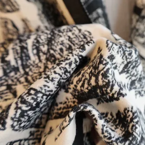 Detailed macro shot of Toile de Jouy pattern fabric with premium twill texture