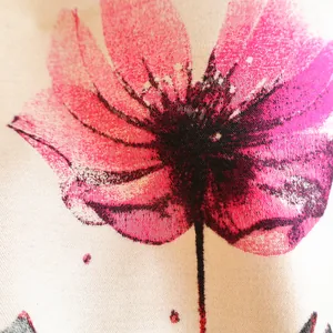 Close-up of floral print pattern on thick warm autumn winter cashmere-like shawl scarf
