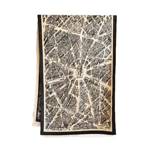 Paris map print cashmere shawl with Arc de Triomphe pattern and black borders