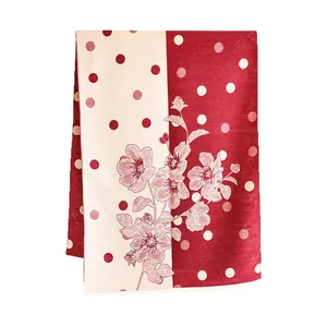 Écharpe élégante à fleurs et pois en imitation cachemire bordeaux et beige