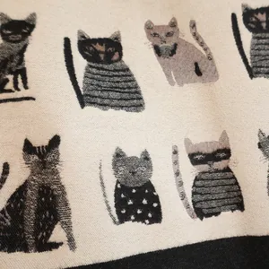 Cute cat pattern jacquard thick winter scarf for women in beige cashmere style fabric