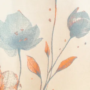 Detail of Chinese style faux cashmere scarf with blue flower pattern and woven texture
