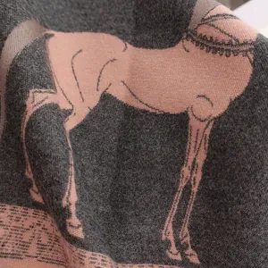 Détail de l'écharpe en cachemire gris et rose montrant sa texture et ses motifs