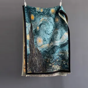 Sciarpa in Simil Cachemire con Stampa Pittura a Olio Notte Stellata di Van Gogh per Donna Scialle Invernale Caldo Jacquard