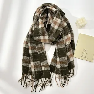 Women's Winter Thickened Wool Blend Plaid Scarf Fashion Tassel Shawl Wrap Soft Warm Long Scarf For Autumn Winter Daily Wear