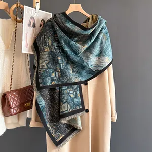 Sciarpa in stile cashmere stampa Notte Stellata con nappe per un look invernale