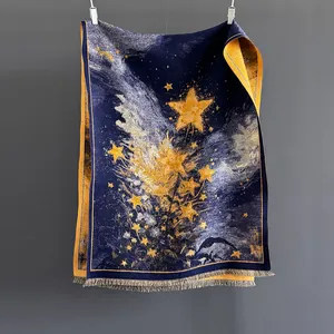 Starry Sky Pattern Jacquard Long Scarf With Tassels Warm Thick Imitation Cashmere Shawl For Women Autumn Winter Fashion