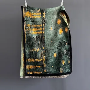 Sciarpa da Donna Vintage in Pittura a Olio Simil Cachemire Spessa Calda Invernale Scialle Con Nappine Elegante Avvolgente Lunga